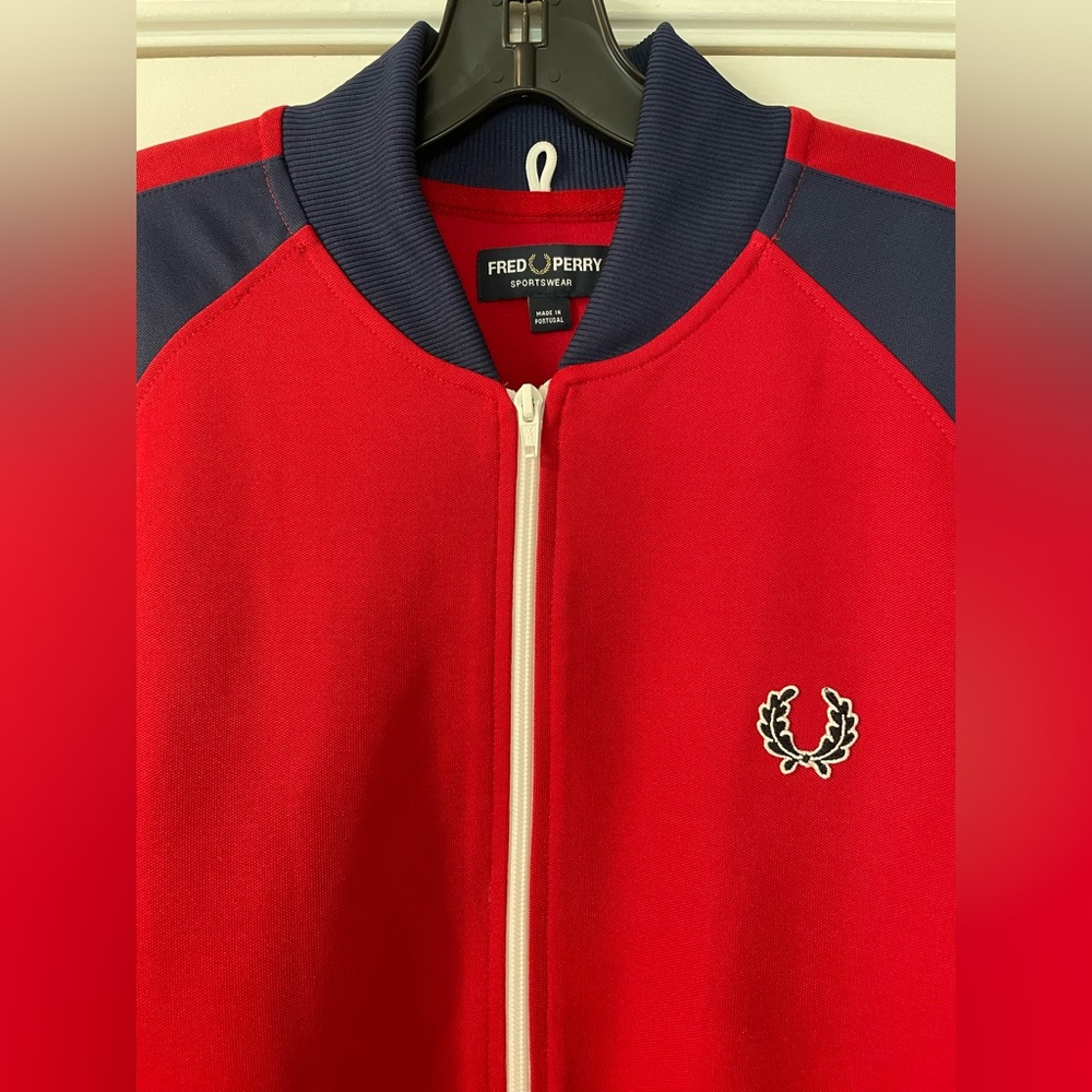 Fred Perry Full-Zip Colorblock Track Bomber Jacket Red & Navy XL